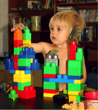 toddler playing with blocks